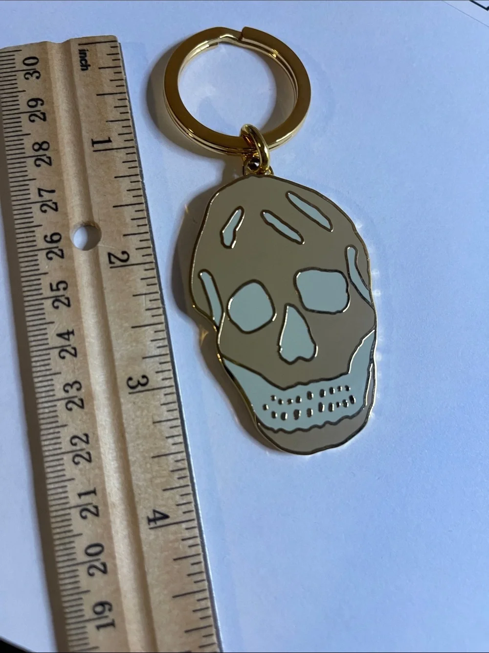 Alexander McQueen Taupe Skull Keychain with Cream Inlay